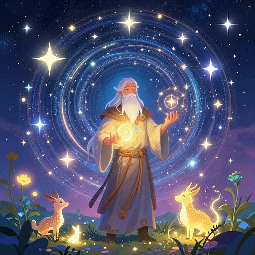 Celestial Druid Under Starry Sky