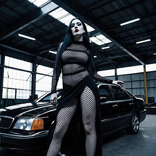 Gothic Fashion Model in Industrial Warehouse