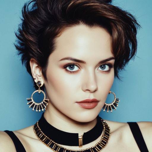 Portrait of Woman with Adam Ant Hairstyle and Jewelry