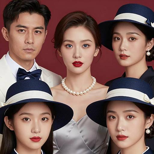 Elegant group portrait with blue accessories