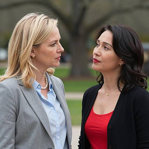 Two Women Engaged in Conversation Outdoors