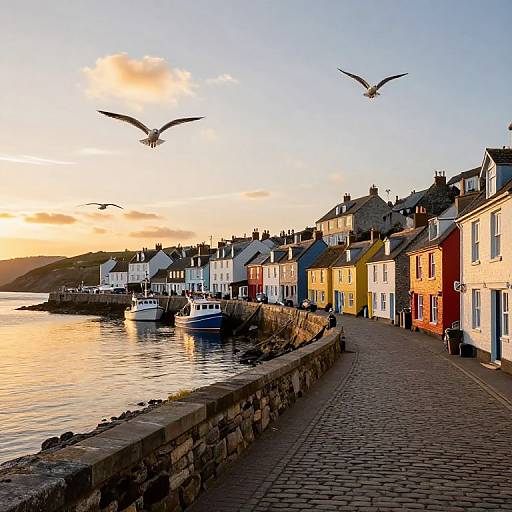 Charming Coastal Village at Sunset