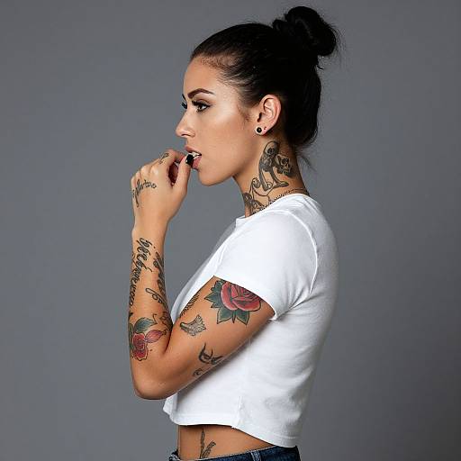 Tattooed Woman Side Profile Portrait