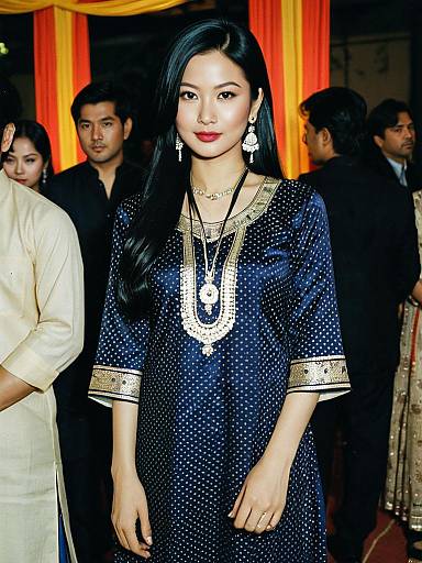 Asian Woman in Navy Blue Party Wear Kurta