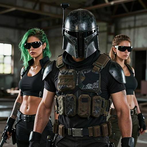 Cyberpunk Bounty Hunters in Warehouse