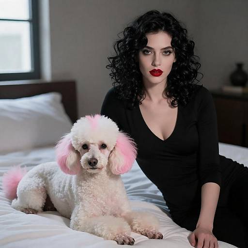 Pale Woman with Pink Mohawk Poodle