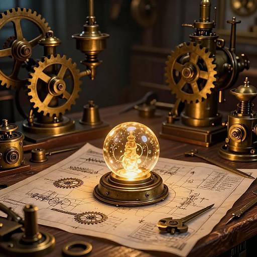 Steampunk Workshop with Glowing Artifact