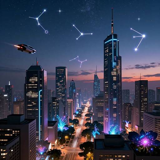 Celestialpunk Neon Cityscape at Twilight