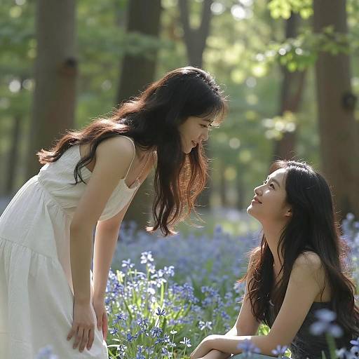 Serene Forest Moment Between Two Friends