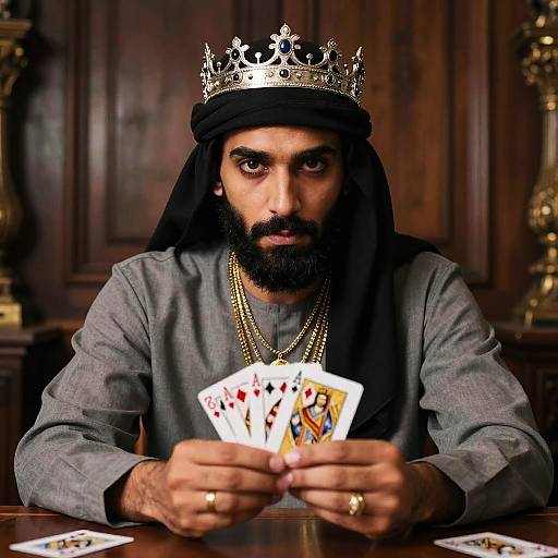 Regal Man with Crown and Cards