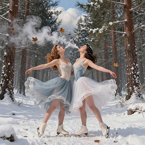 Elegant Pinup Figure Skaters in Snow