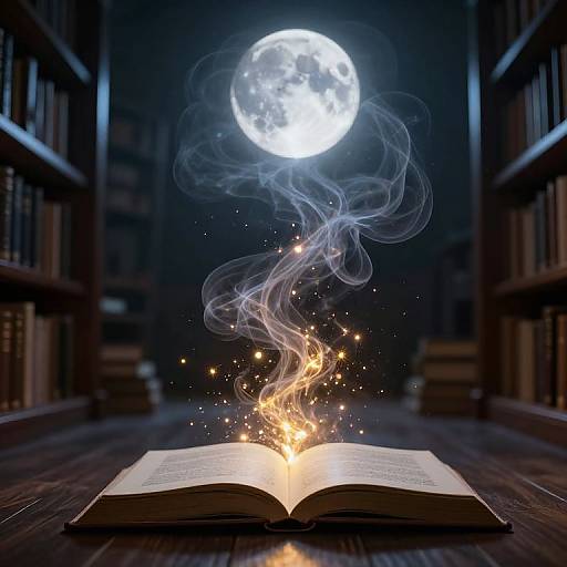 Mystical Moonlit Library with Ethereal Vortex