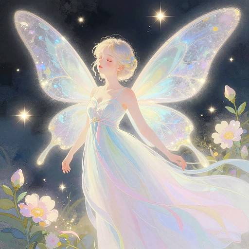 Whimsical Fairy with Translucent Wings