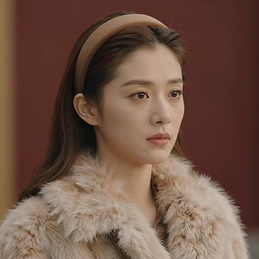 Portrait of Woman in Fur Coat and Brown Headband