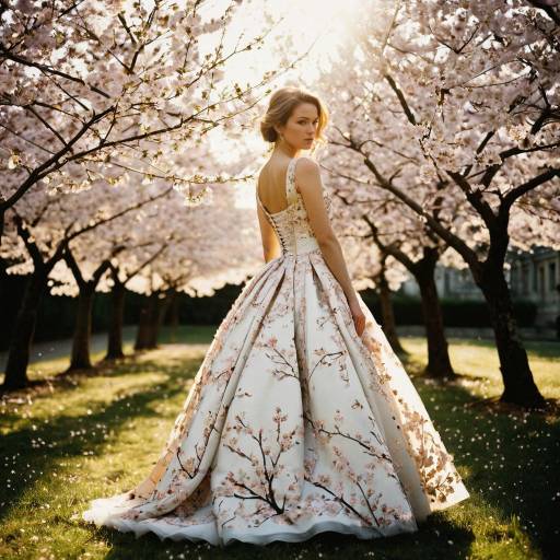 Elegant Model in Cherry Blossom Gown