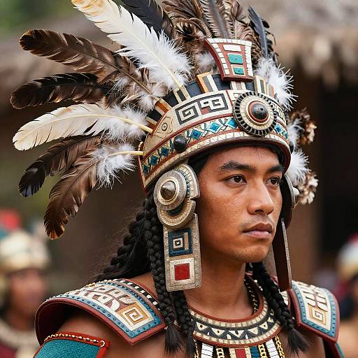Mayan Warrior in Traditional Feather Headdress