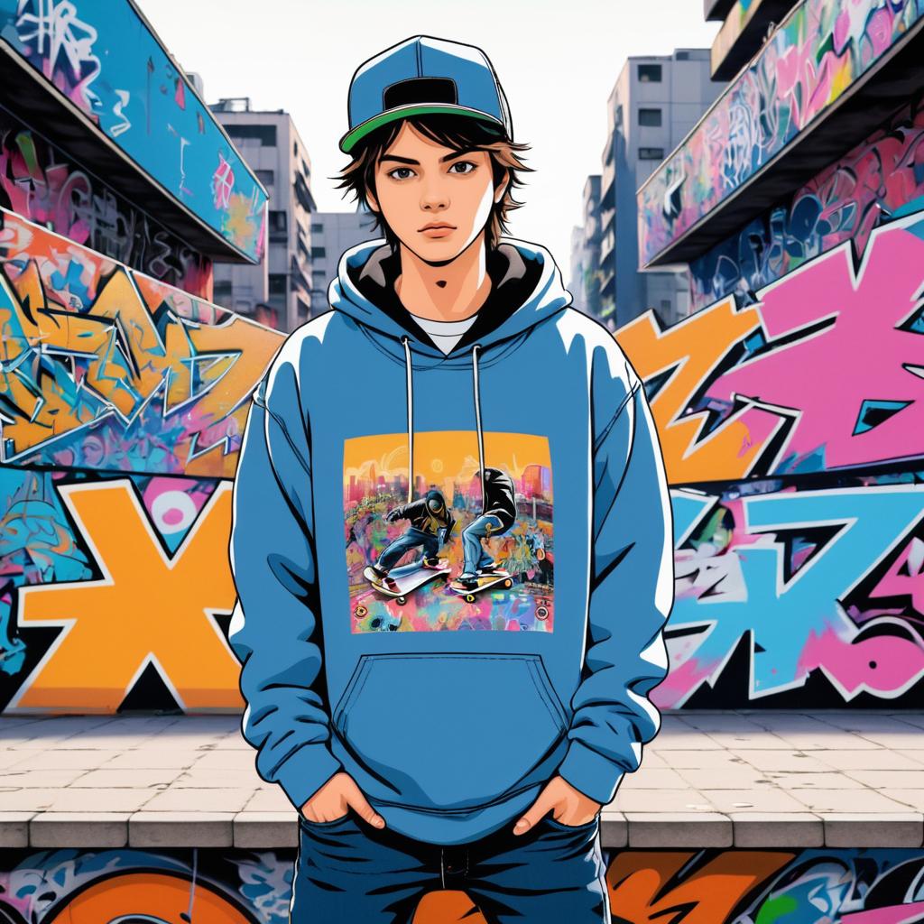 Confident Skateboarder in Urban Anime Style