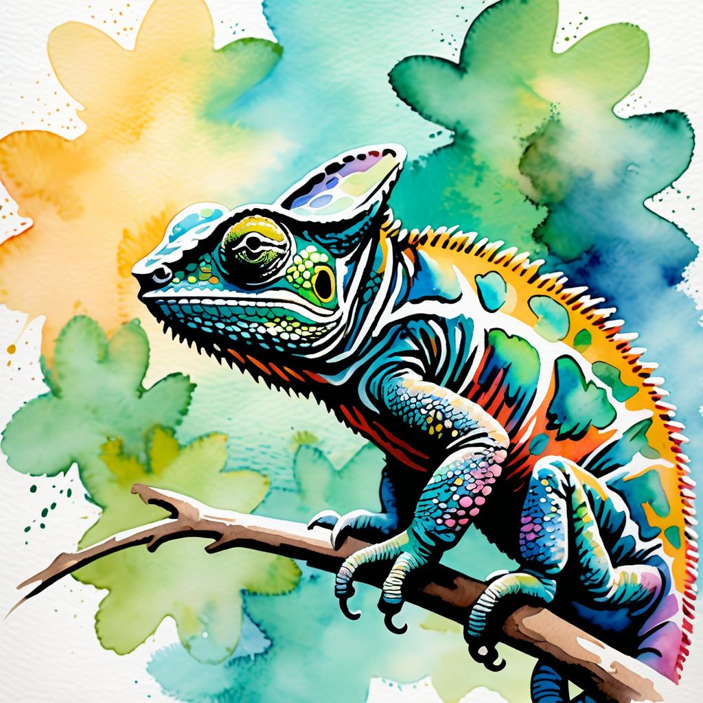 Dreamy Chameleon Portrait in Watercolors