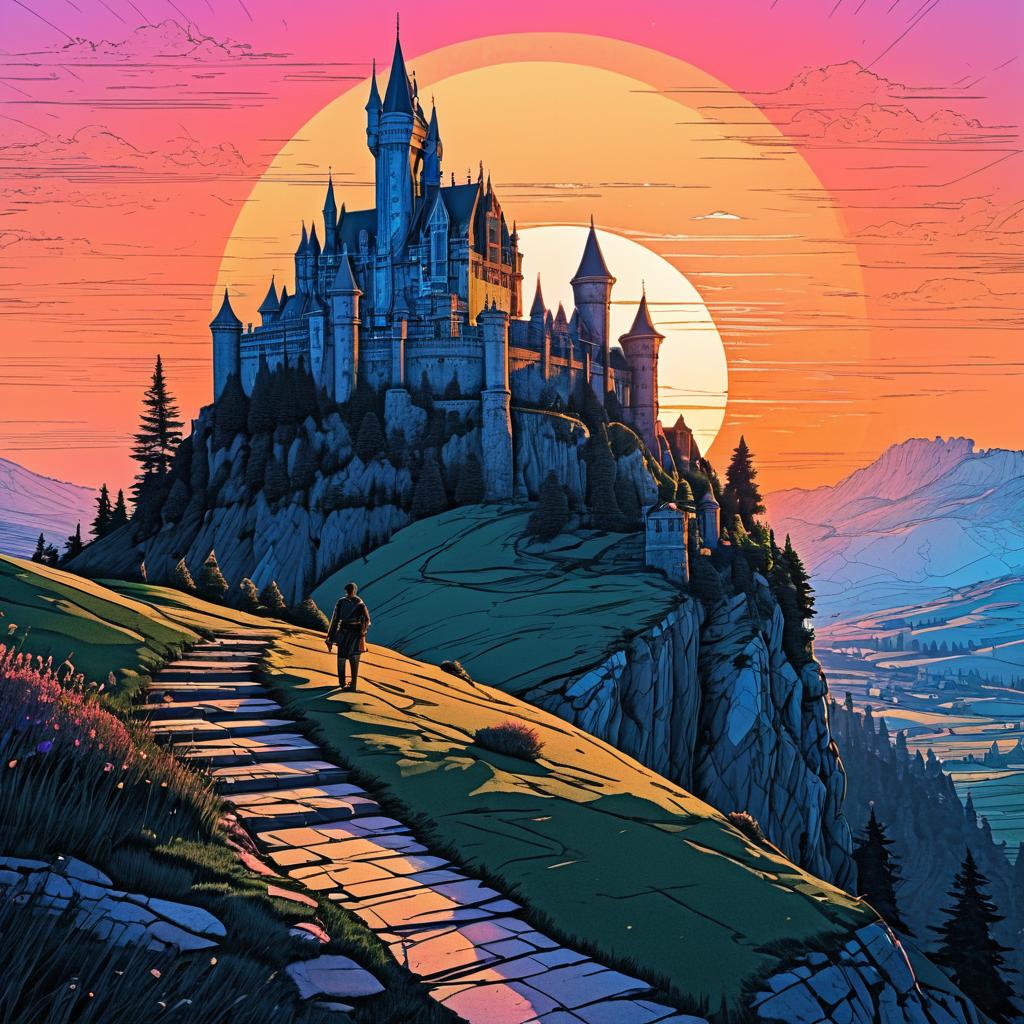 Vintage Castle in Fantasy Dawn Art