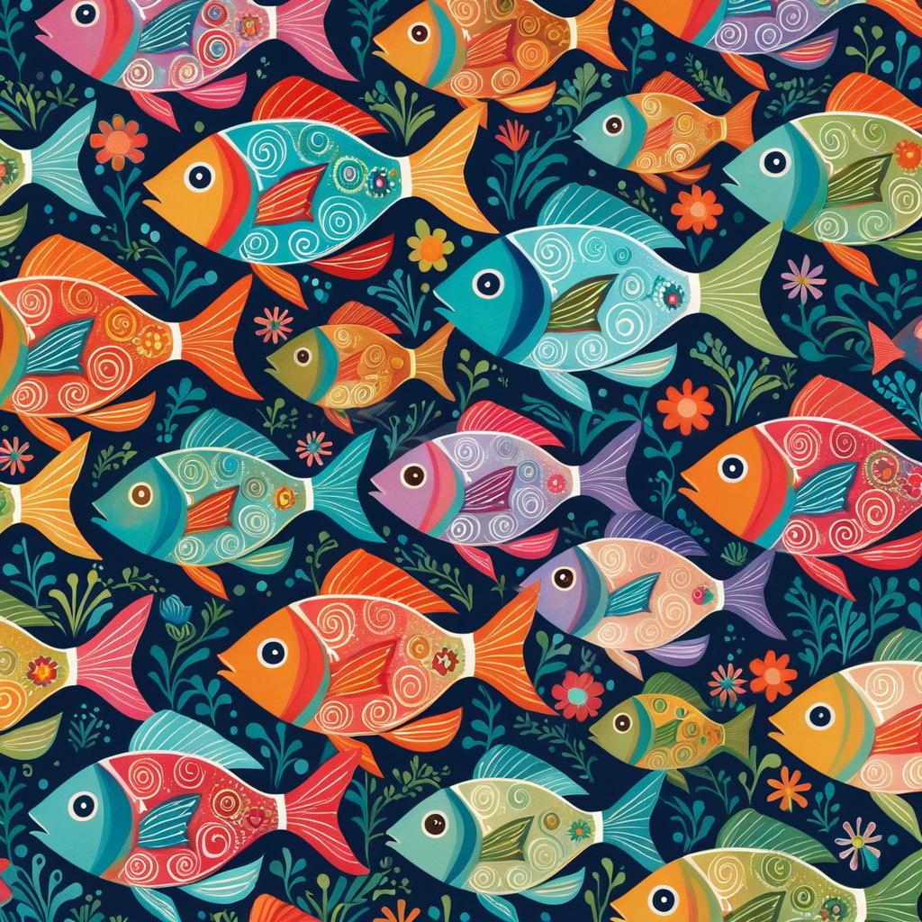 Colorful Whimsical Folk Art Fish Design