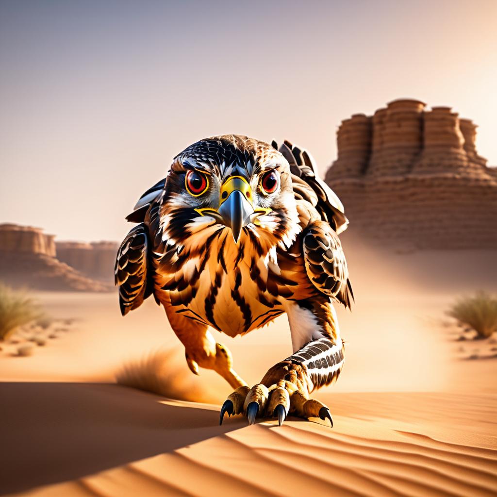 Cinematic Falcon Pounce in Desert Landscape