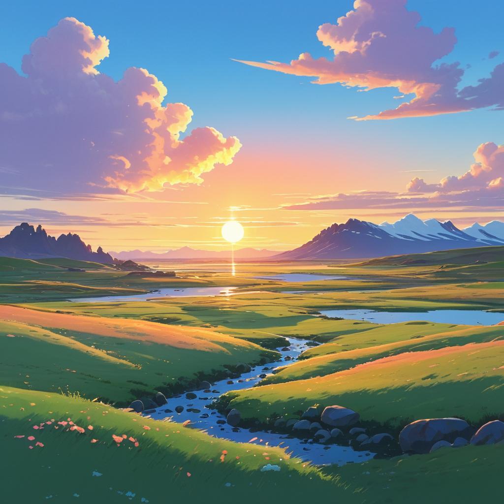 Whimsical Icelandic Sunset Landscape Animation