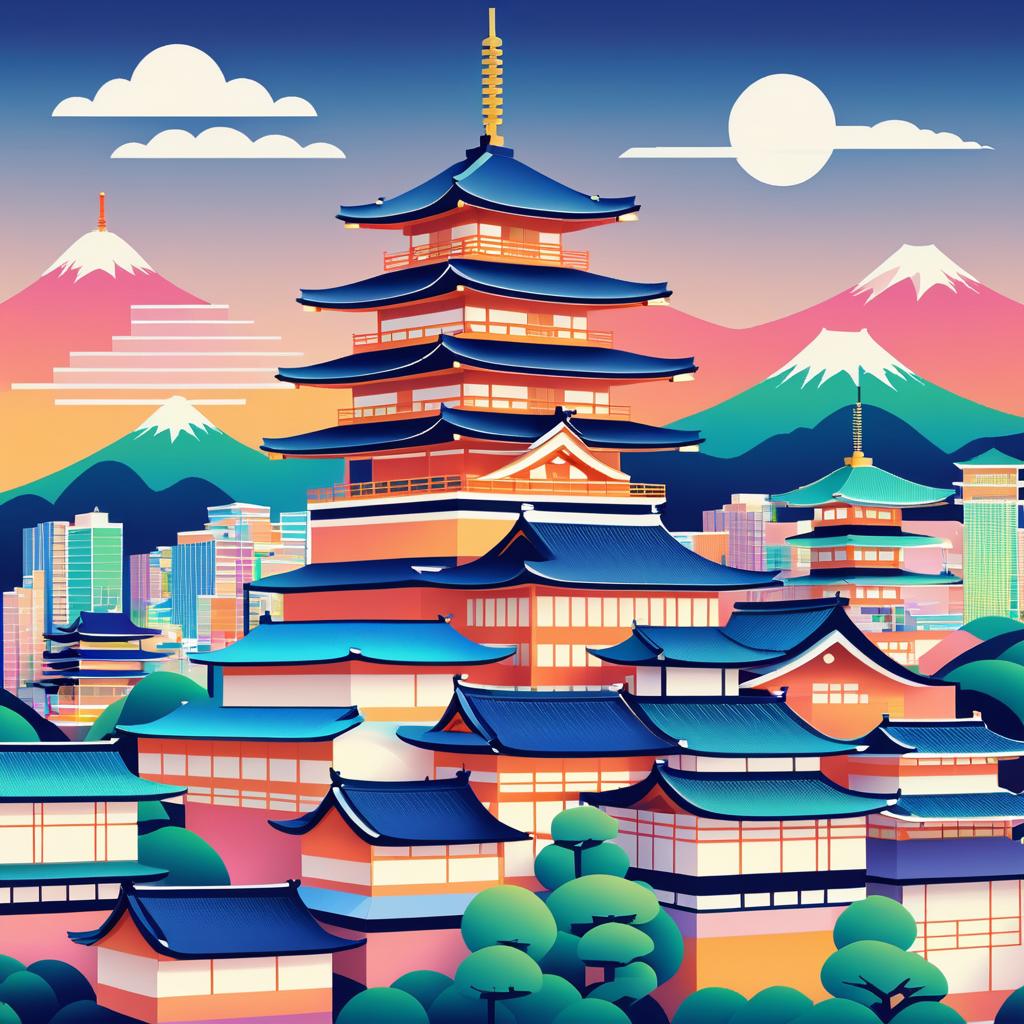 Pixelated Kyoto Cityscape in Pastel Art