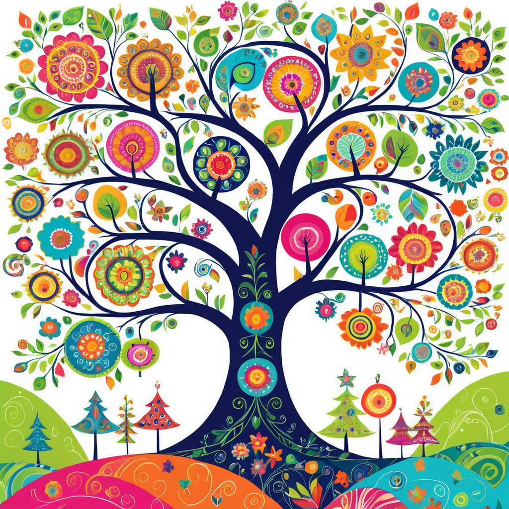 Vibrant Whimsical Folk Art Tree Design