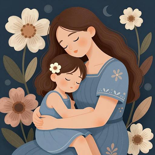 Serene Sleep: Mother and Child Illustration