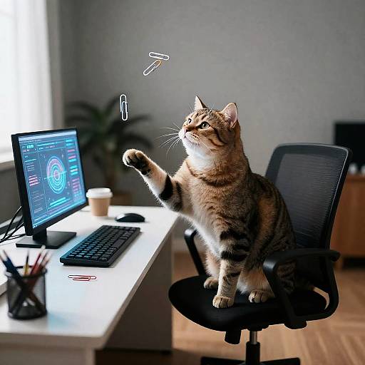 Tilt-Shift Cat Juggling at Holographic Desk