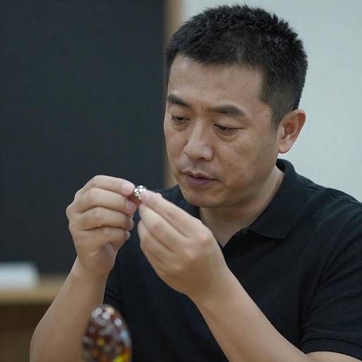 Focused Man Inspecting Shiny Metal Object