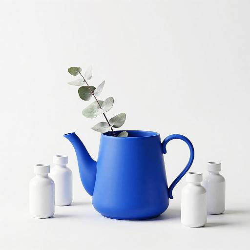Matte Blue Teapot with Eucalyptus