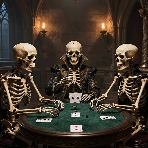 Skeletons Playing Poker in Gothic Castle