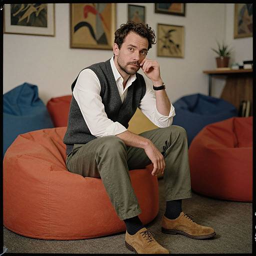 Contemplative Man in Cozy Lounge