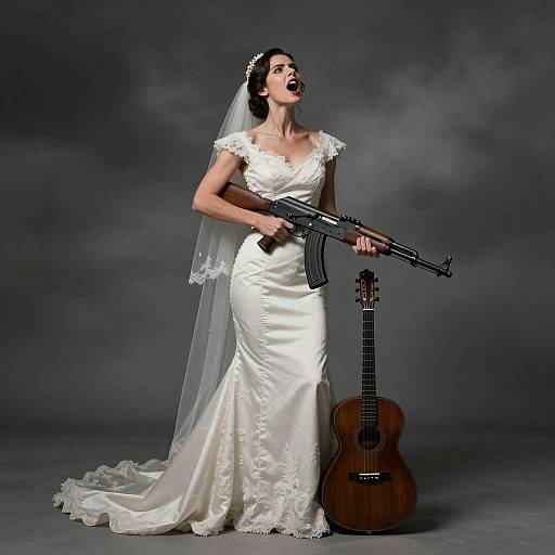 Dramatic Bridal Portrait with AK-47