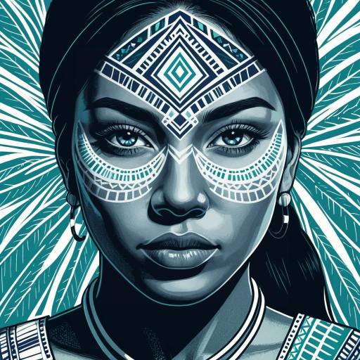 Stylized Coral and Navy Islander Woman Stylized Coral and Navy Islander Woman