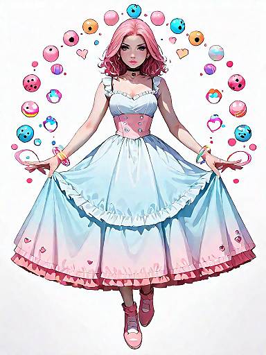 Youthful Woman in Pink Skater Dress