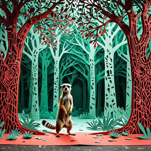 Paper Cutout Meerkat in Stylized Forest