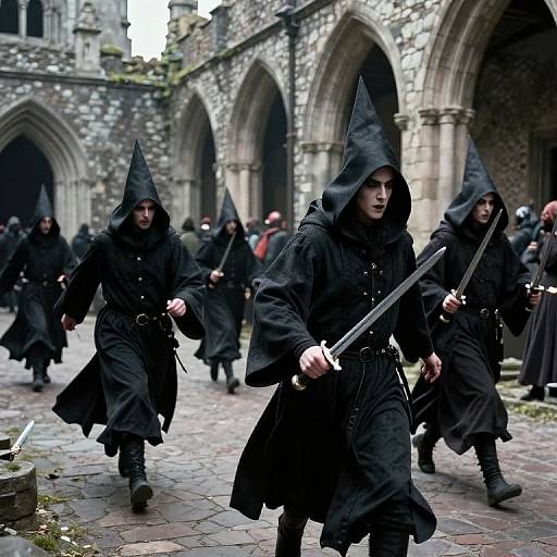 Gothic Cultists Sprint Through Ruins