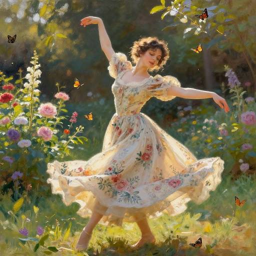 Graceful Dance in Blooming Garden