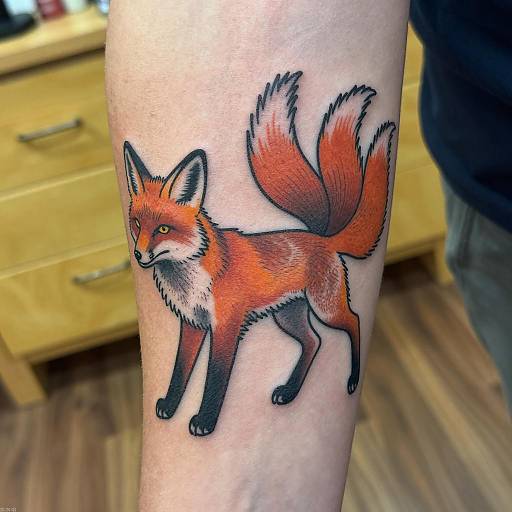 Vivid Tattoo of a Fox with Tails