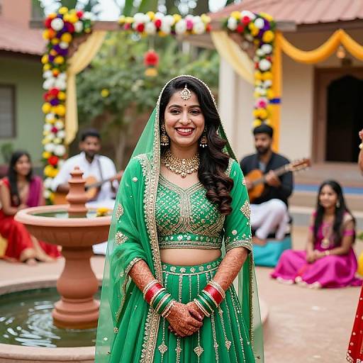 Young Bride in Green Sharara Dress at Village Wedding
