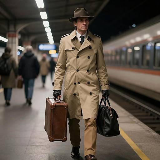 Middle-Aged Man at Dim Train Station