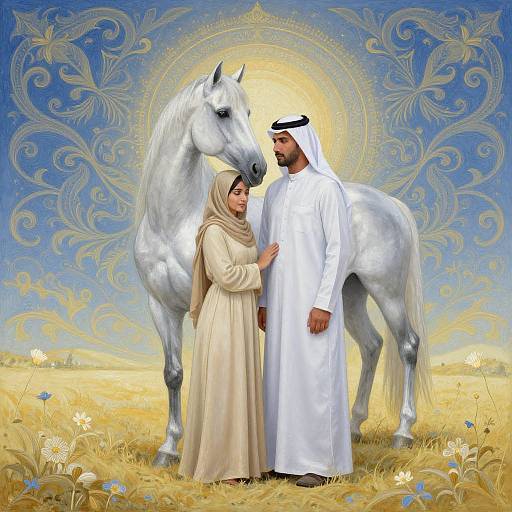 Realistic Blue-Gold Equine Couple Art