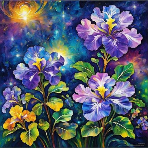Vibrant Nebula Flowers with Circuitry