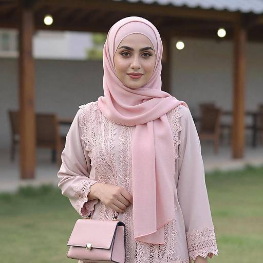 Young Woman in Pink Hijab Outdoors