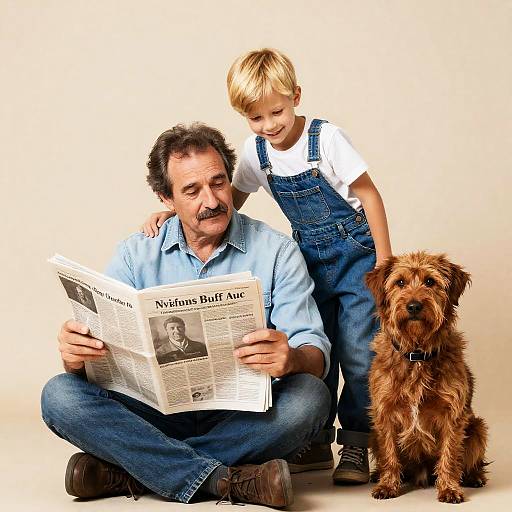 Heartwarming Moment: Man, Boy, and Dog