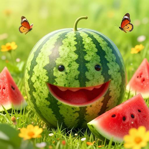 Joyful Smiling Watermelon in Summer