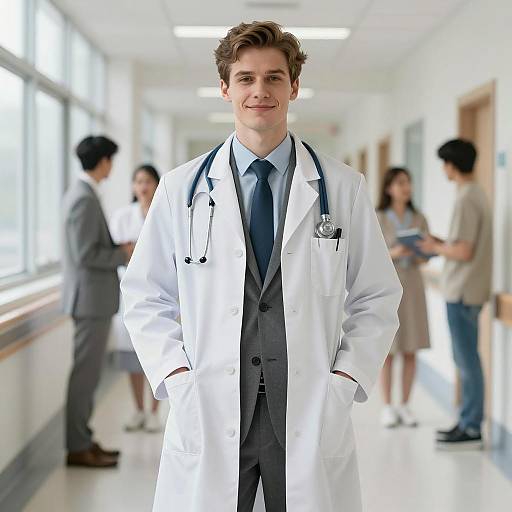 Young Male Doctor in Hospital Corridor