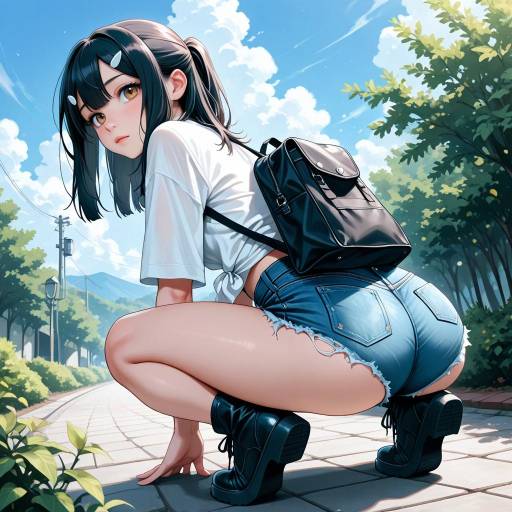Miyu Edelfelt in Denim Shorts Outdoors
